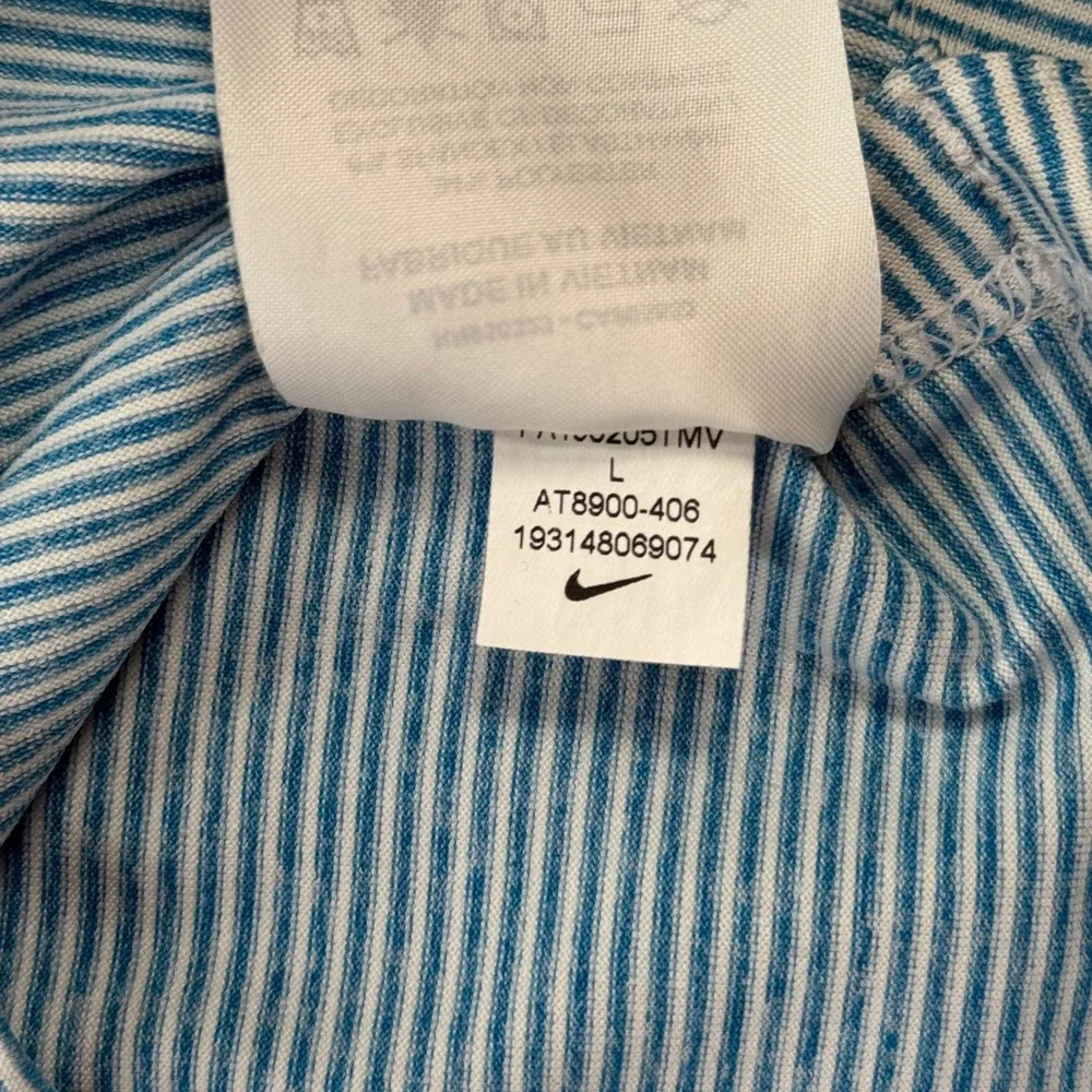 Nike Dri-FIT Polo Shirt Mens Lg Blue Striped Golf Performance Casual Sporty